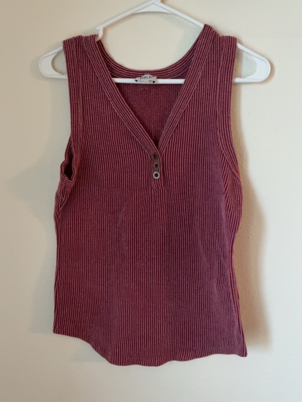 BKE Sleeveless Ribbed V-Neck Tank Top - Dusty Rose